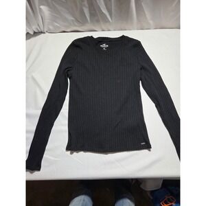 Hollister California XL Black Ribbed Long Sleeve Crew Neck Shirt Slim Fit